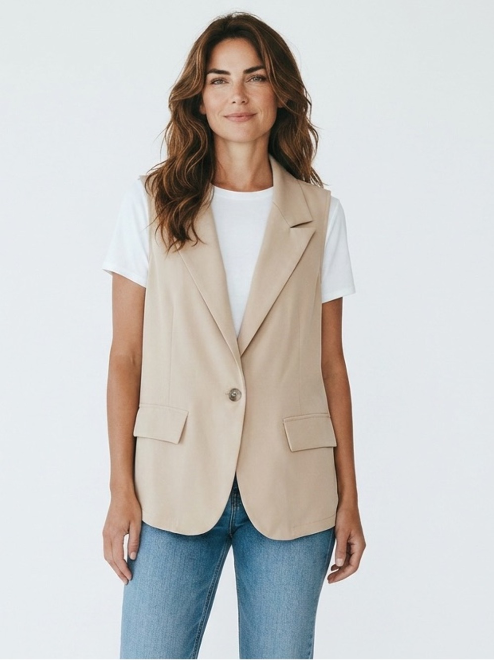 SHEIN Beige Sleeveless Blazer Vest